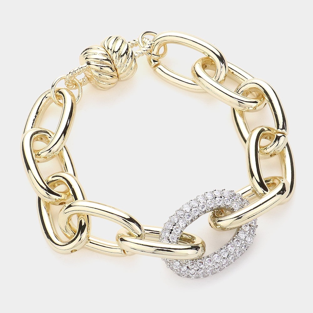 CZ Stone Paved Oval Link Magnetic Bracelet